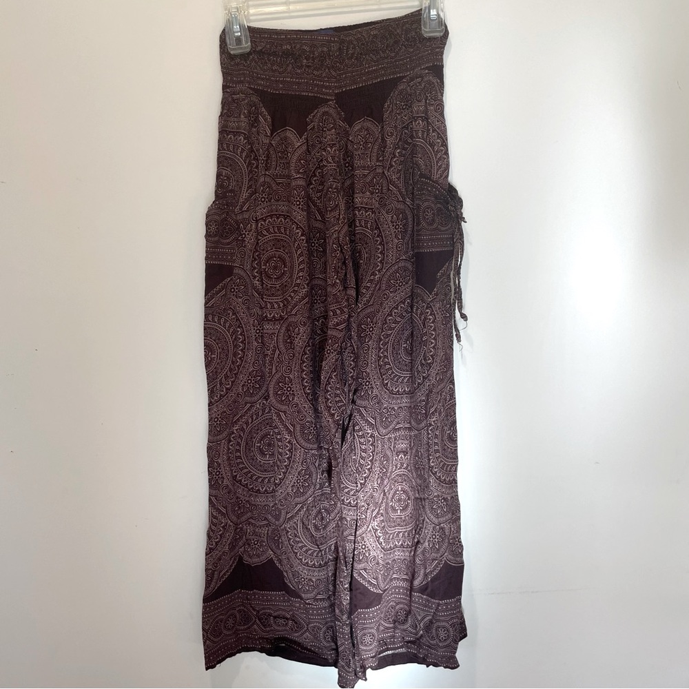 Mexi cali blues brown Aztec floral print flow hippie boho pants